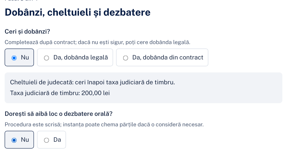 Dobânzi, cheltuieli și dezbatere orală